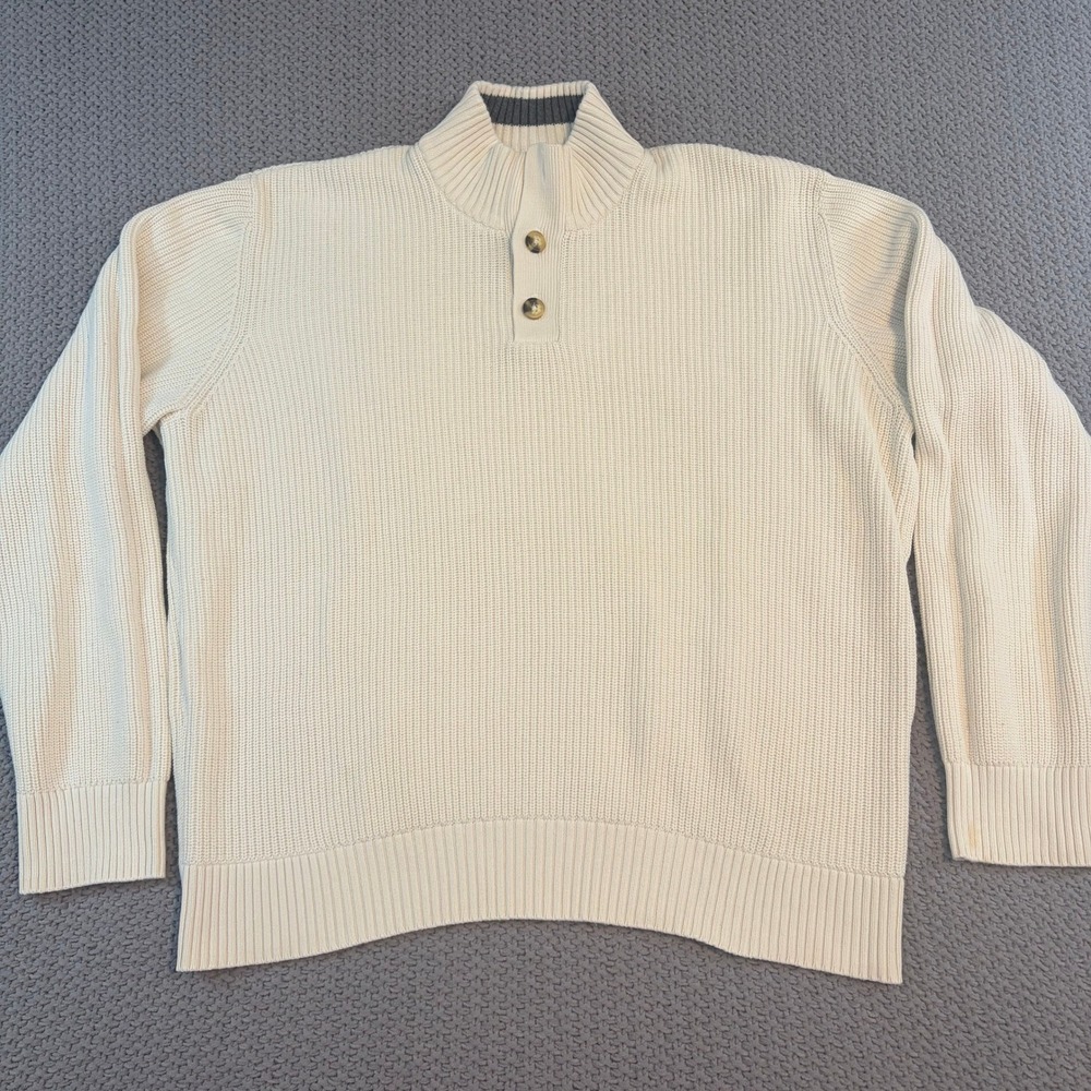 American Rag Ivory Ribbed Knit Quarter Button Mock Neck Sweater Mens XL
